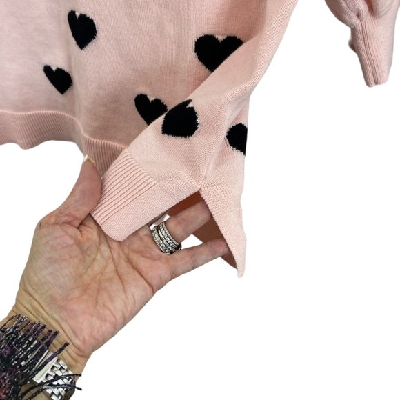 Women's Adrianna Papell Pinkish Peach Sweater with Black Hearts - Picture 4 of 16